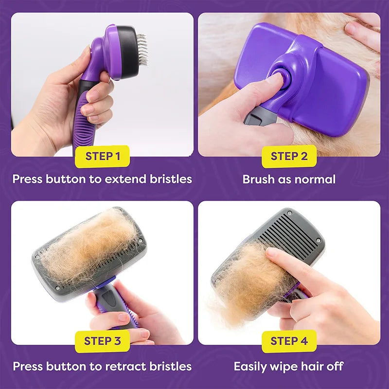 Pet Hair Remover Brush Self Cleaning Slicker Brush for Dogs Cats Grooming Dematting Comb One-Click Hair Removal