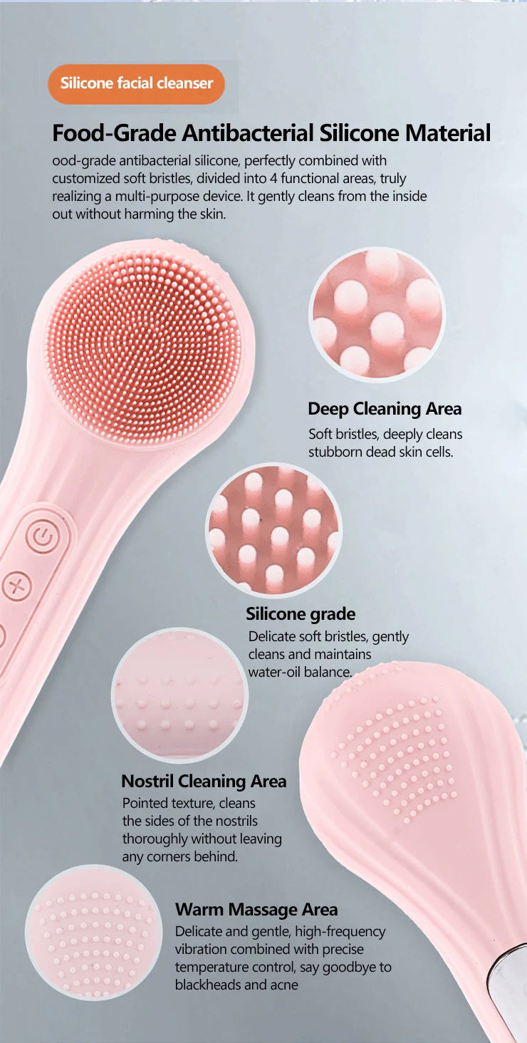 Sonic Waterproof Silicone Facial Cleansing Brush Rechargeable Vibrating Exfoliating Deep Clean Face Cleanser