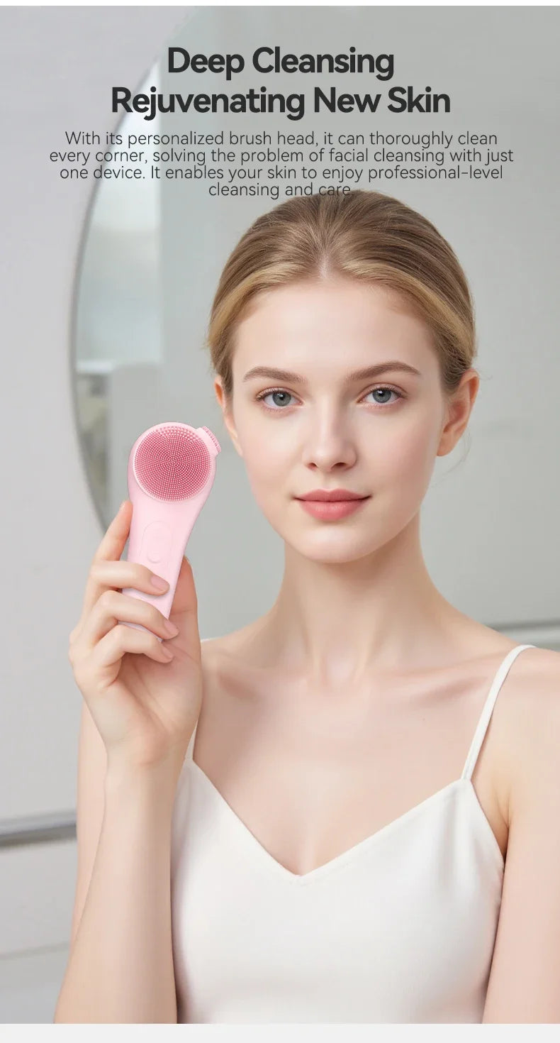Sonic Waterproof Facial 45℃ Cleansing Brush Rechargeable Scrubber Exfoliating Vibrating Deep Clean Face Cleaner Skin Care