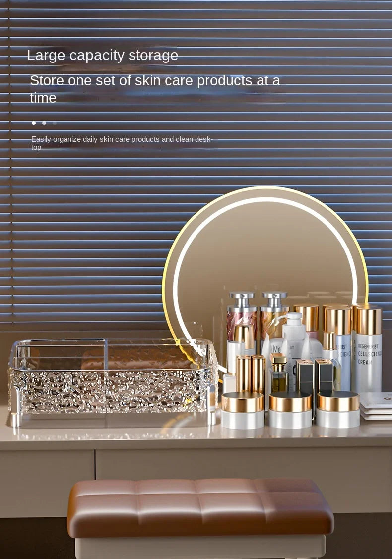 Glacier-print Desktop Makeup Organizer with Legs Clear Lipstick Split Vanity Storage PET Organizer Makeup Organizer Box