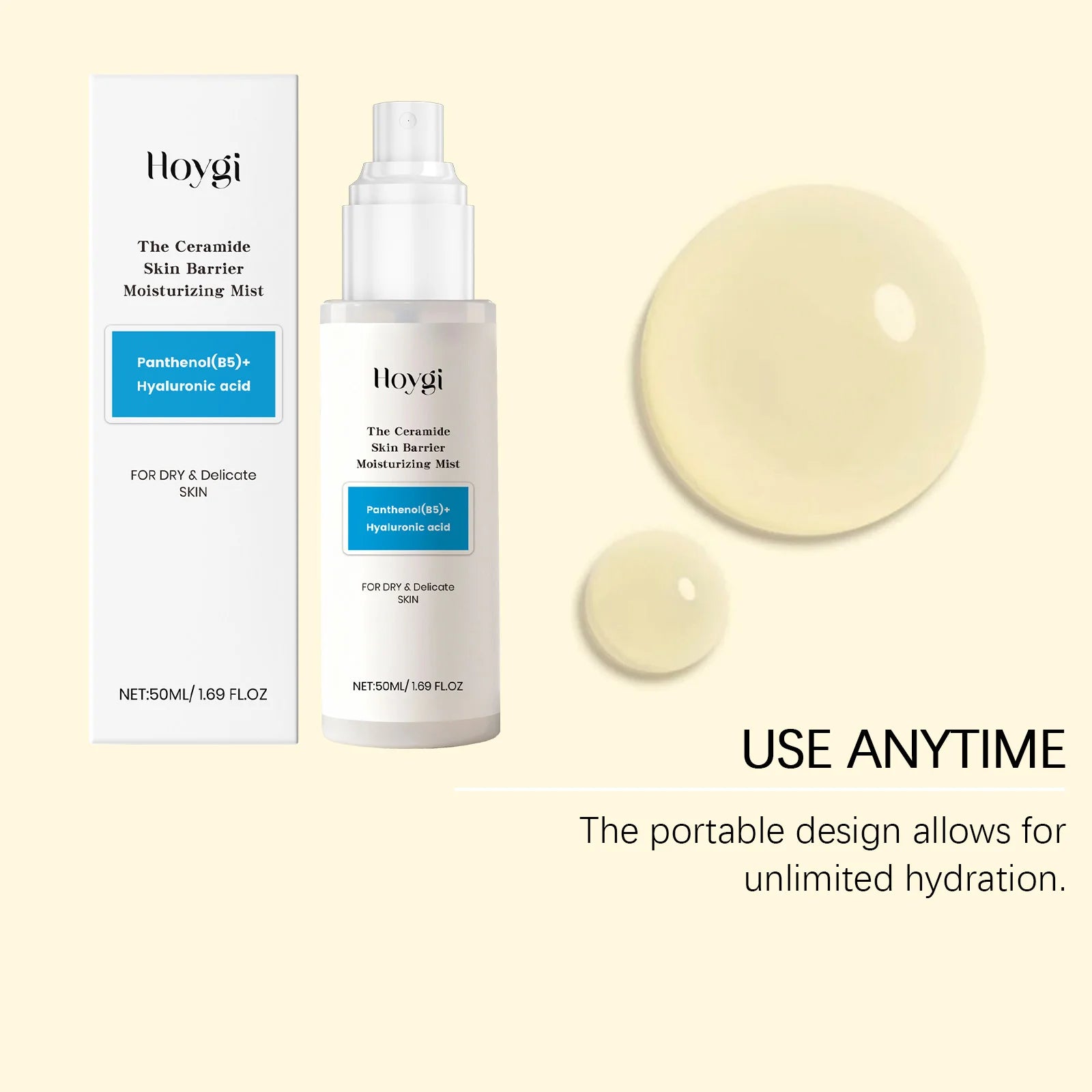 Hyaluronic Acid Facial Spray Hydrating Mist for Dry Skin Ceramide Oil Control Soothing Face Portable Skincare Instant Refresh