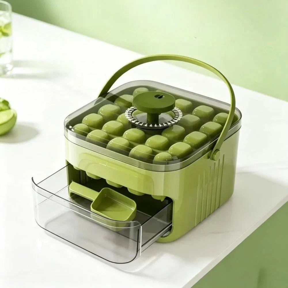Mini Ice Cube Tray with Lid & Bin Ice Maker Double-layer Ice Cube Tray for Whiskey, Cocktail, Coffee Drinks, Beer