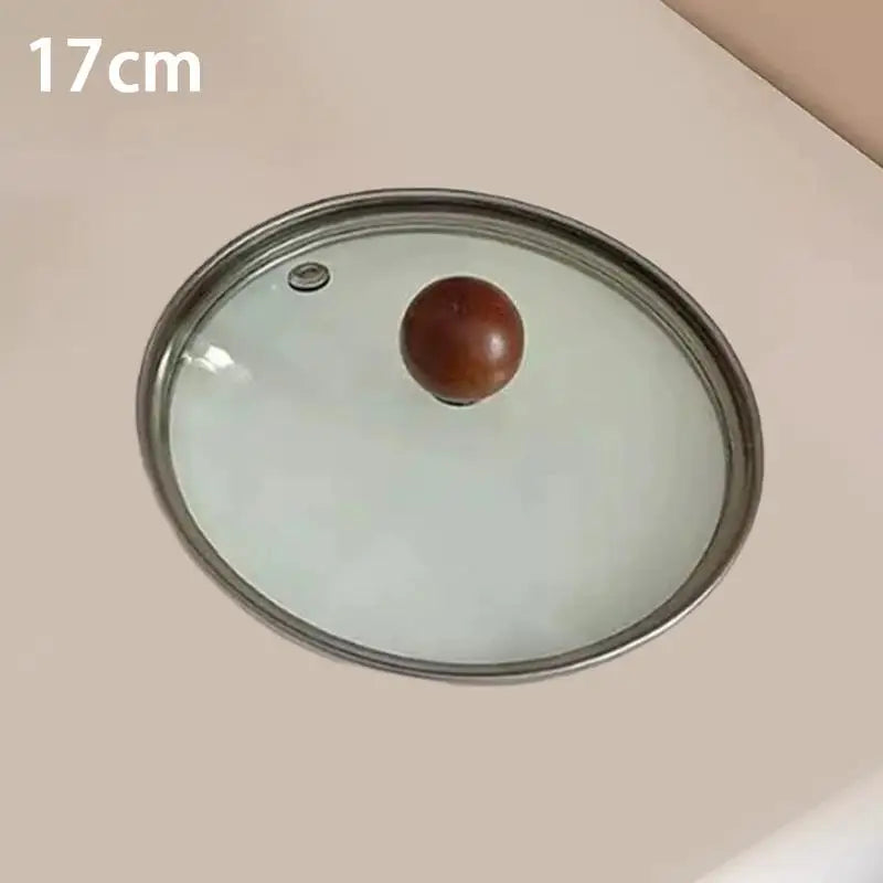 【A】17cm/14cm Stainless Steel Cooking Pans With Wooden Handle & Glass Lid - Multi-Purpose Small Pots For Noodles And Eggs