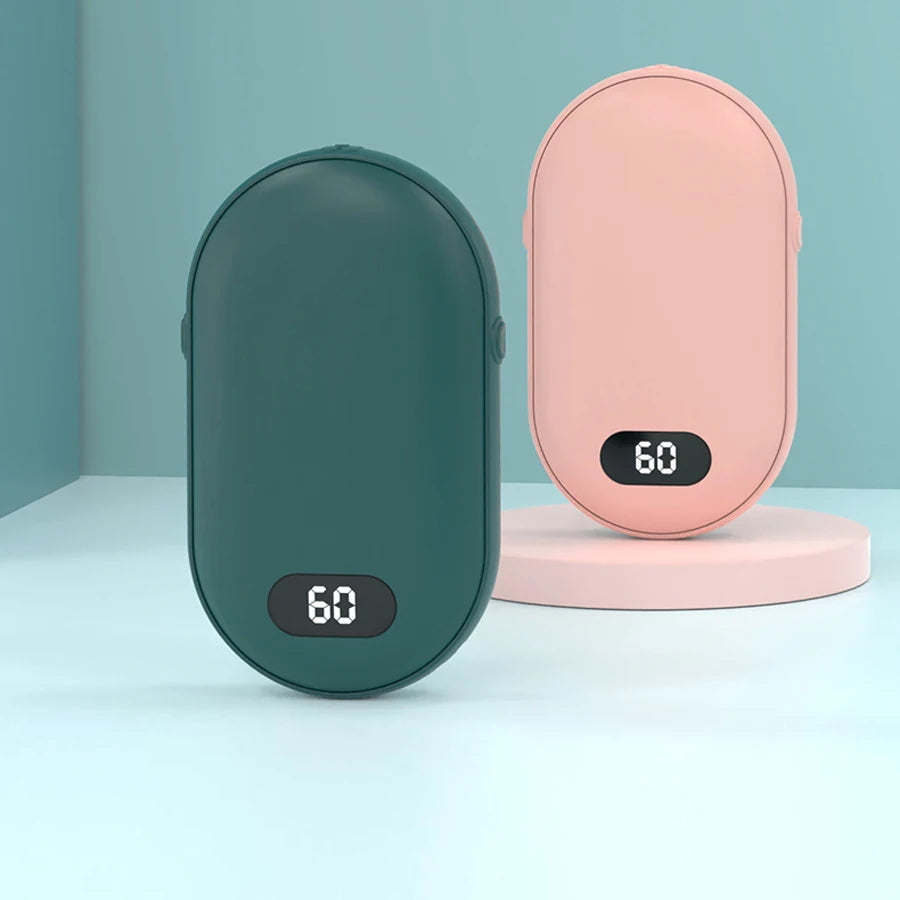 Hand warmer with double-sided heating and two temperature settings, this portable hand warmer can be charged