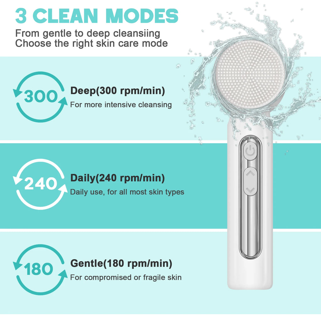 Electric Sonic Facial Cleansing Brush Waterproof Face Scrubber Deep Clean Exfoliating Skin Care Device
