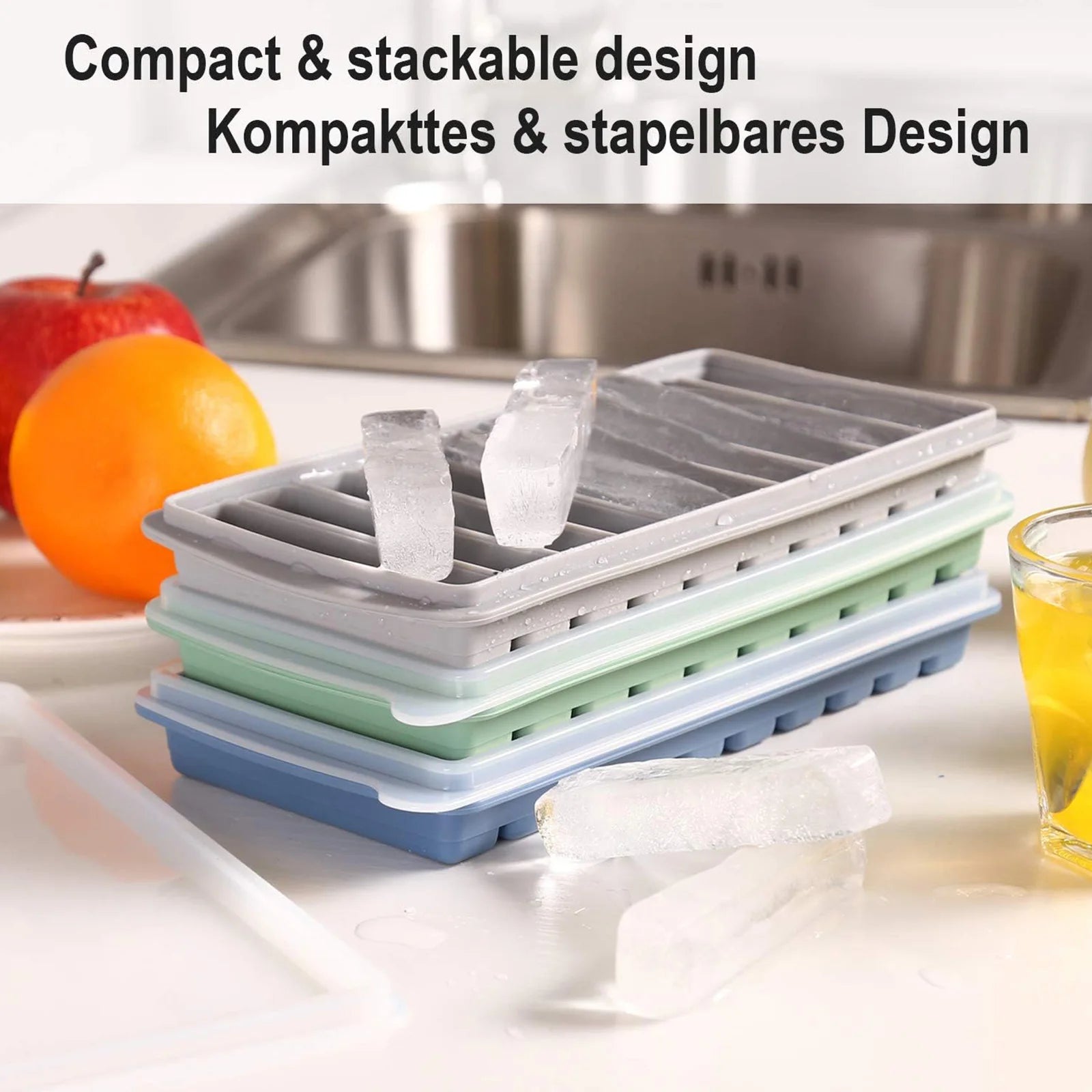 Ice Cube Tray, Easy Release Reusable Ice Cube, Silicone, with No-Spill Removable Lid, 10 Cavities, BPA Free, Ideal for Sports