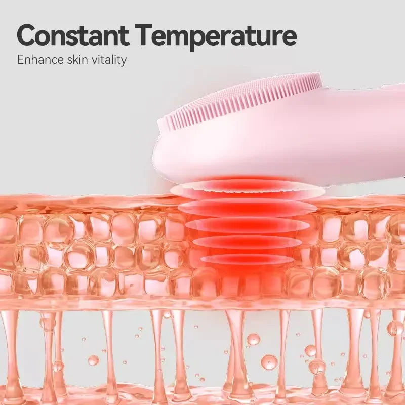 Sonic Waterproof Facial 45℃ Cleansing Brush Rechargeable Scrubber Exfoliating Vibrating Deep Clean Face Cleaner Skin Care