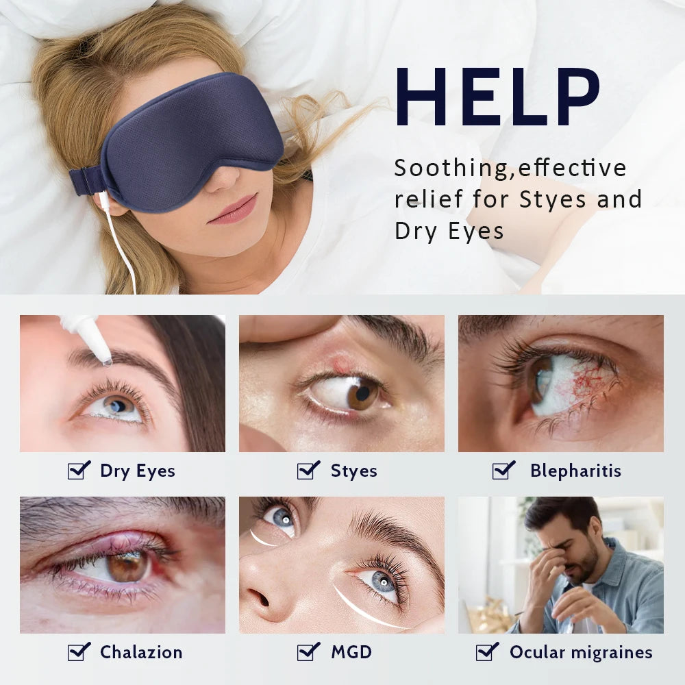 USB Heated Eye Mask 3D Smart Timing Massage Mask for Eye Fatigue Relief Sleep Aid & Travel Use Rechargeable Warm Compress
