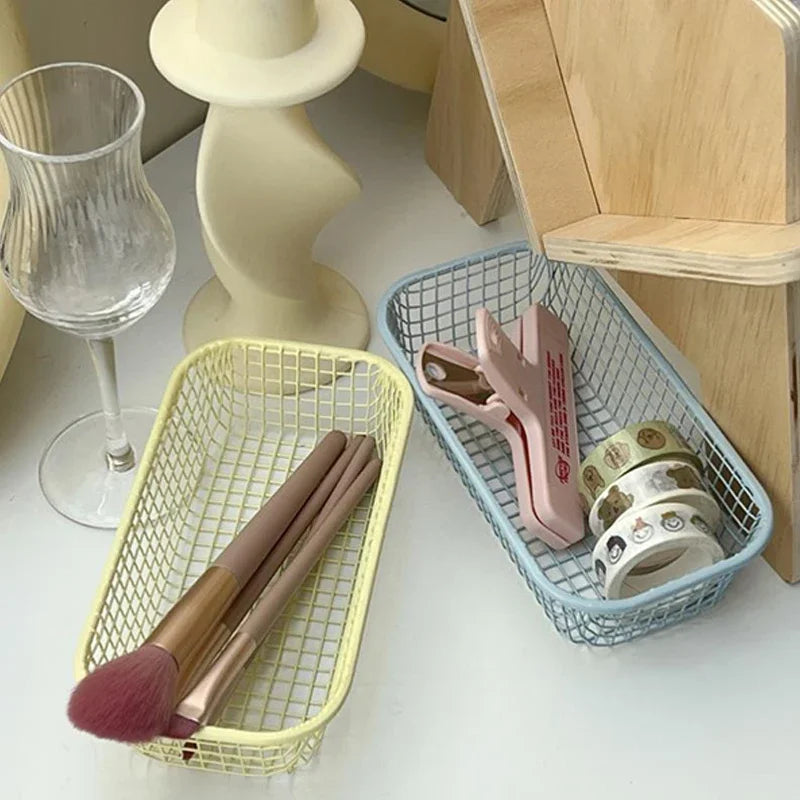 Desktop Storage Basket INS Metal Sundries Organizer Basket Photocard Case Office Stationery Home Supplies Make Up Sorting Holder