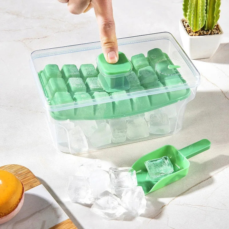 Ice Trays  Freezer with Lid & Bin Ice Cube Tray Making 68 Pcs Ice Cubes, Easy Press To Release Ice Reusable Freezer Ice  Tool