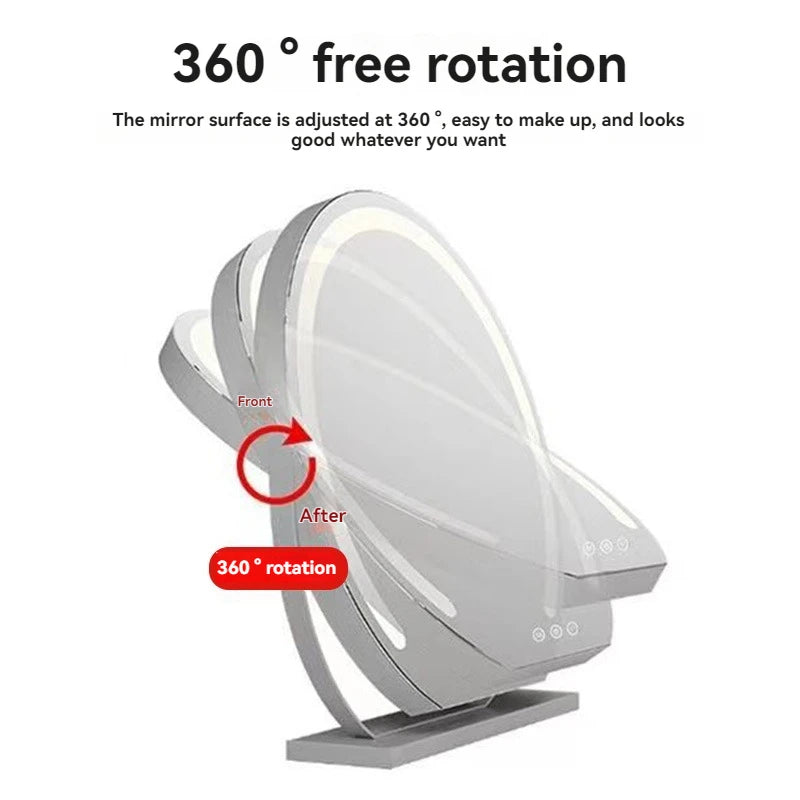 LED Half-Circular Lighted Makeup Mirror with Rotatable Touch Control, Smart Desktop Vanity Light