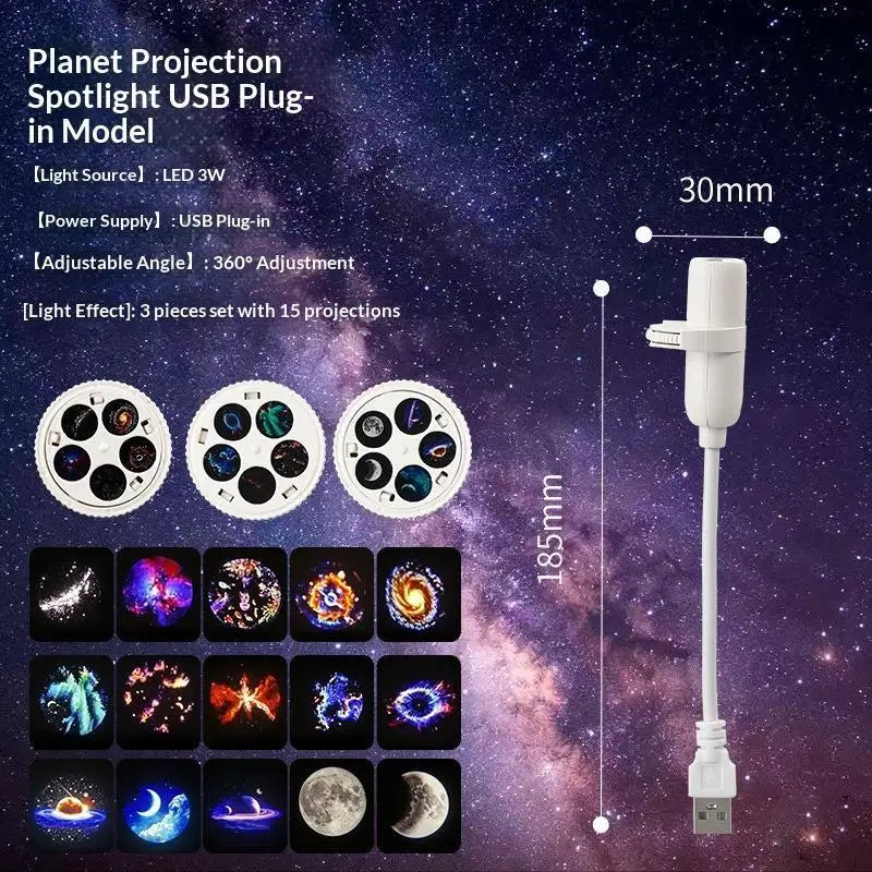Galaxy Projector USB Powered Multi Planet, Flexible Neck for Bedroom Romantic Night Use, Starry Sky Light for Kids Adults Gift