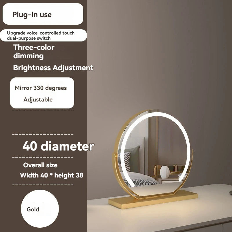 LED Half-Circular Lighted Makeup Mirror with Rotatable Touch Control, Smart Desktop Vanity Light
