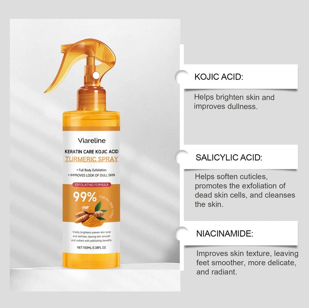 Turmeric Exfoliating Body Spray Gentle Cleansing Smoothing Nourishing Soft Hydrating Mist Dead Skin Remover All Skin Types