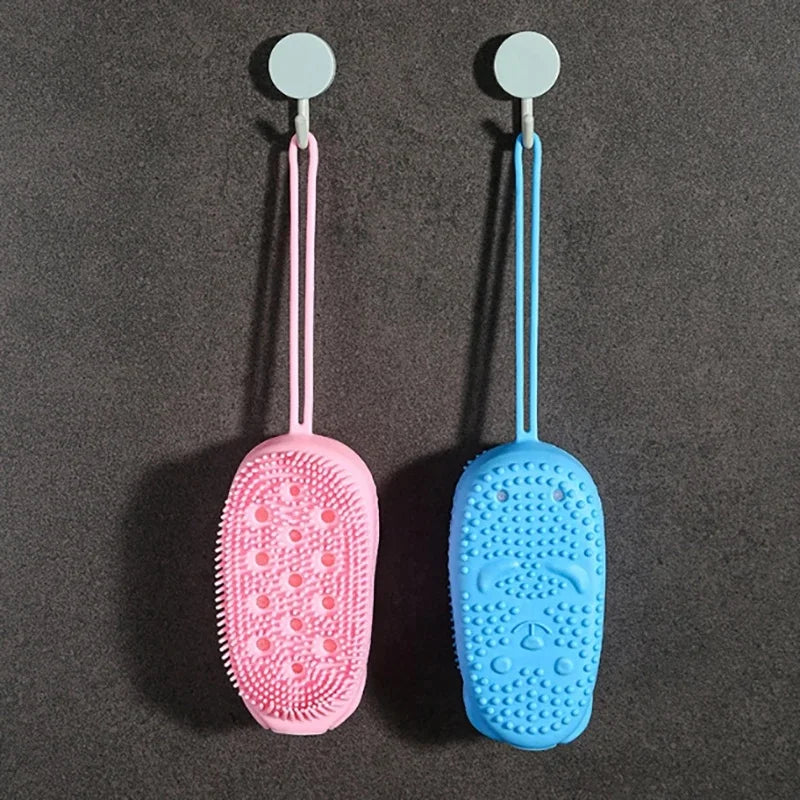 Double Side Silicone Bubble Bath Body Brush with Soap Storage Sponge Massage Scalp Scrubber Skin Clean Exfoliating