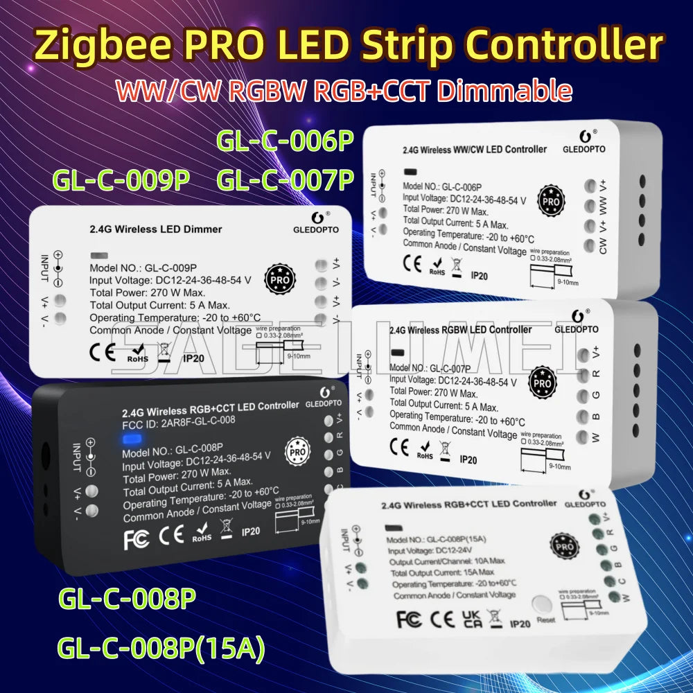 GL-C-006P GLEDOPTO Zigbee 3.0 Smart LED Strip Controller Compatible with Hub Tuya SmartThings App 2.4G RF Remote Control Voice