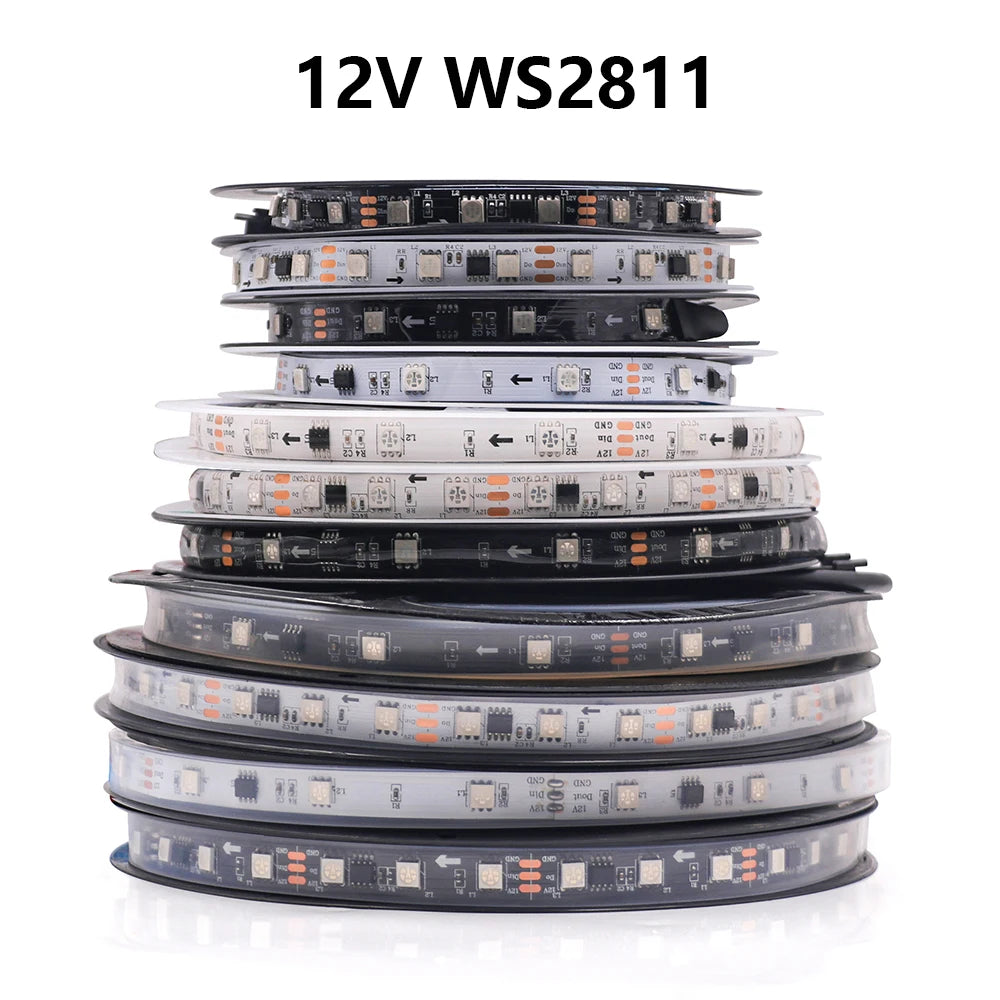 WS2812B WS2811 WS2813 WS2815 5050 RGB Smart LED Strip 5V 12V WS2812 Light Individually Addressable IC 30/60/144Pixels/Leds/m DC