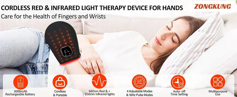 Red Light Therapy for Hand Pain Relief with 660nm Red & 850nm Infrared Light,Rechargeable LED Near Infrared Light Therapy Glove