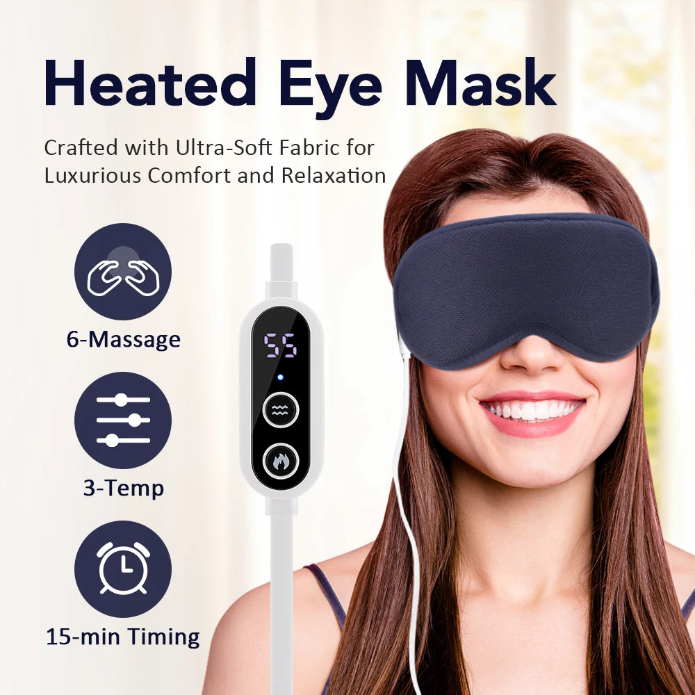 USB Eye Massager Vibration Heated Eye Mask Office Eye Strain Relief Blackout Warm Compress Eyemask Travel Sleep Mask