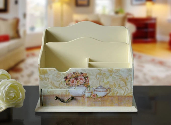 European Style Cosmetics Storage Box, Creative Painting, American Pastoral Wood Desk Finishing Box