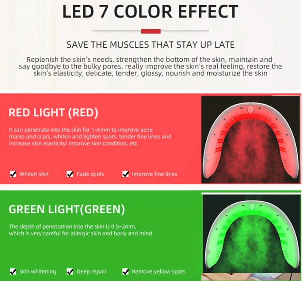 7 Colors LED Mask PDT LED Mask Light Therapy Skin Care Tools Beauty Health Facial Masks Red Light Therapy Wrinkle Remove Lamp