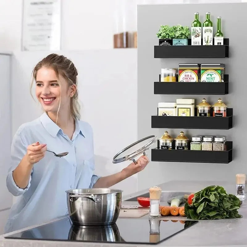 Magnetic Iron Spice Holder for Fridge Side, Space-Efficient Kitchen Storage Rack