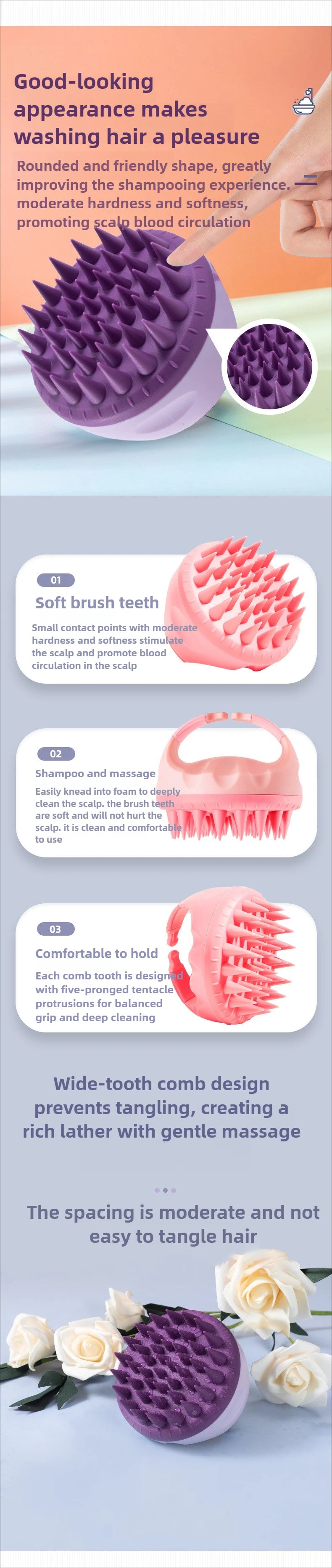Scalp Scrubber Shampoo Brush with Handle Hair Washing Massager Clean Scalp Exfoliator Tool for Hair Care
