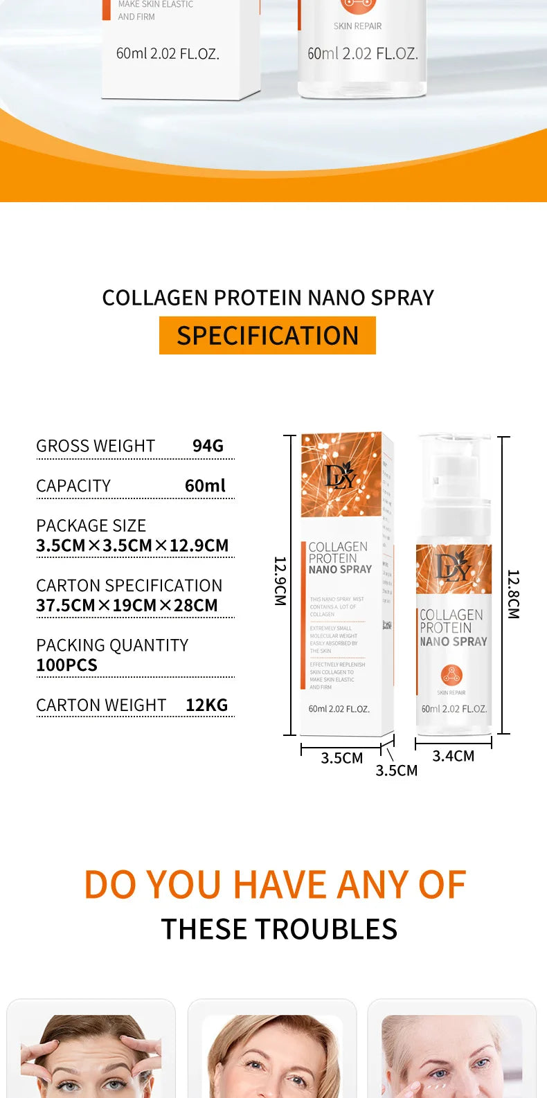 Collagen Protein Nano Spray Wrinkle Remover Original Solution Spray Firming Lifting Moisturizing Dark Spot Improvement Skin Care