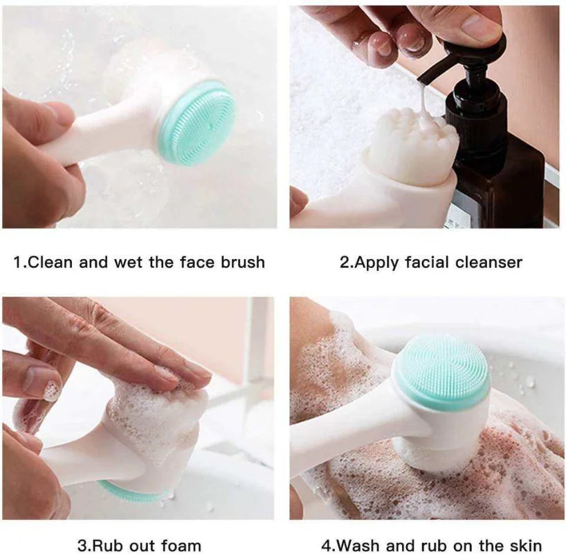 Facial Cleansing Brush Manual Massage Facial Brush Soft Bristles Exfoliator Double Sided Face Wash Brush 3D Double Silicone