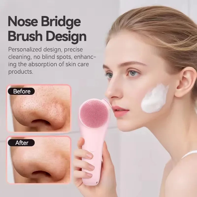 Sonic Waterproof Facial 45℃ Cleansing Brush Rechargeable Scrubber Exfoliating Vibrating Deep Clean Face Cleaner Skin Care