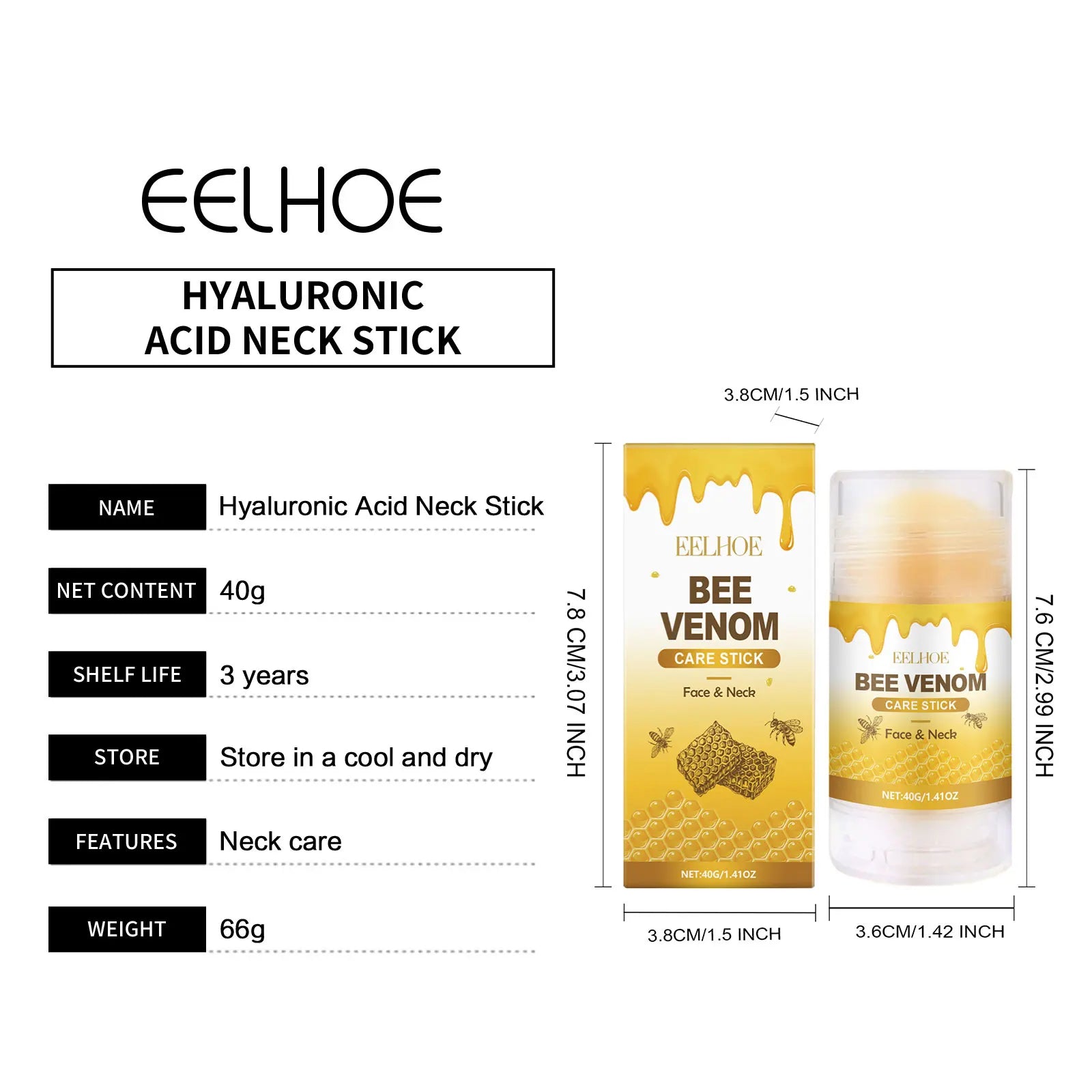 EELHOE Bee Venom Brightening Face and Neck Cream Stick Moisturizing Facial Skin Firming Rejuvenation Neck Lift Stick Cream 40g
