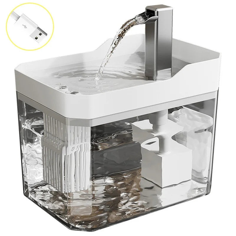 USB Cat Water Fountain with Auto Filter Transparent Anti-Dry Burning Recirculating Dispenser Includes Pump for Cats