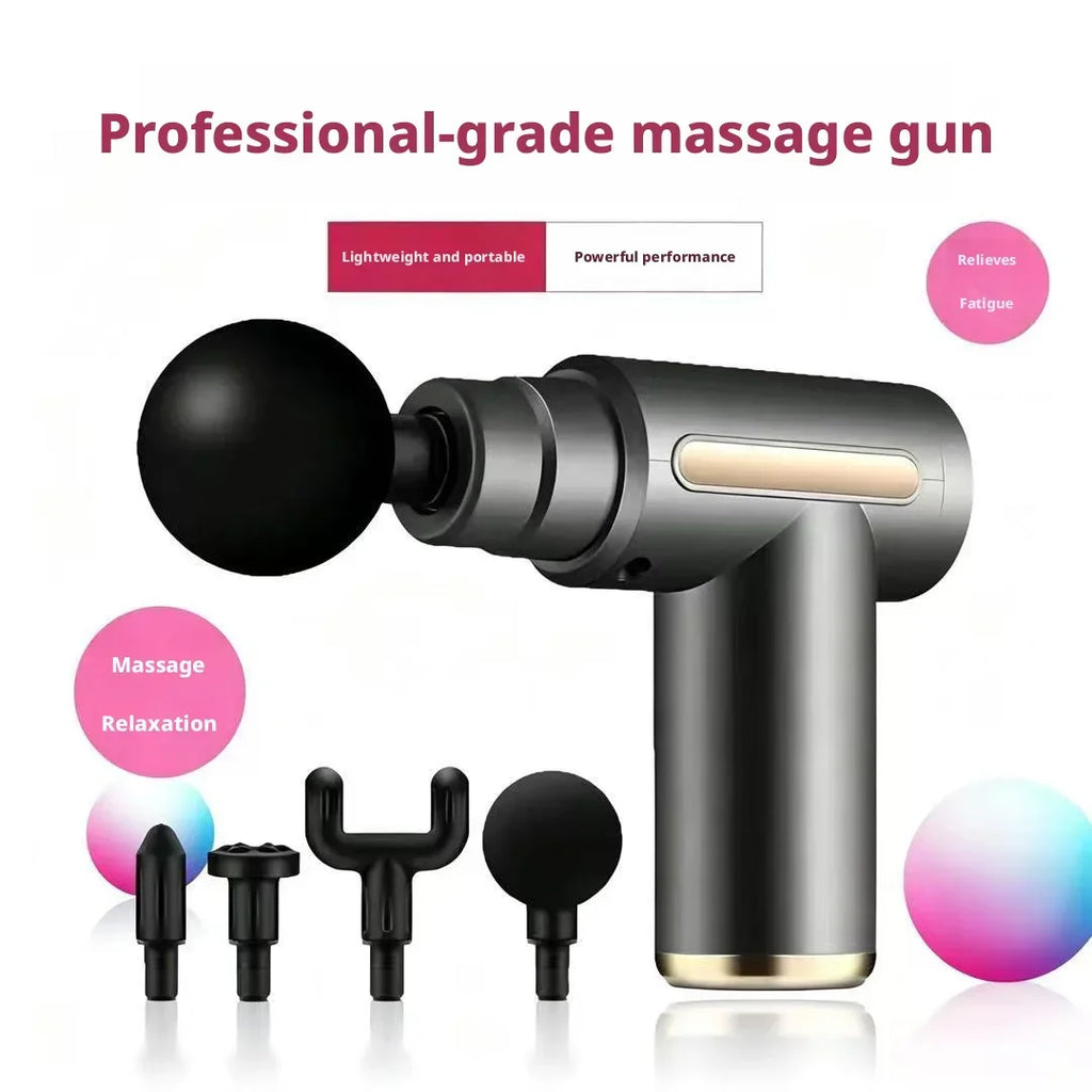 Mini Massage Gun Electric Percussion Muscle Relax Gun Portable Fitness Body Pain Relief Massager With 4Replacement Massage Heads