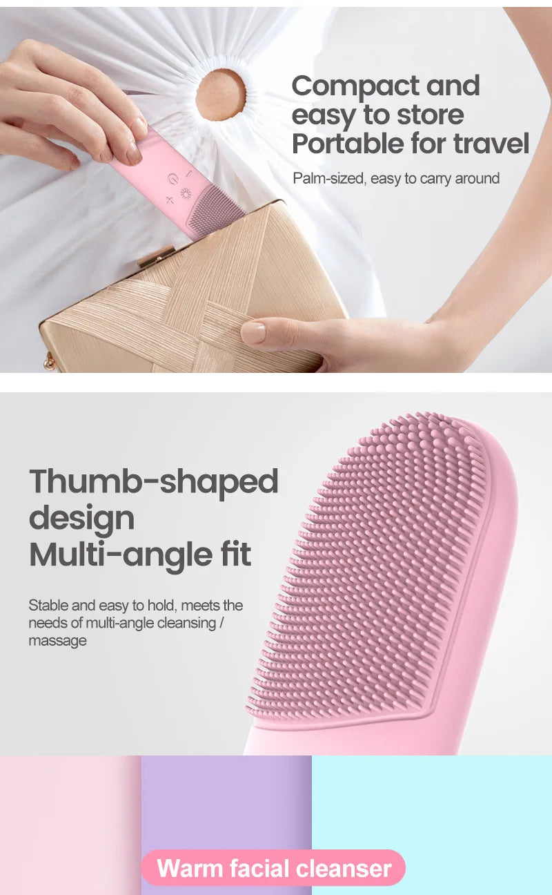 Sonic Facial Cleansing Brush Red Blue Light Electric Facial Cleanser Wash Machine Skin Pore Cleaner Mini Beauty Massager Brush