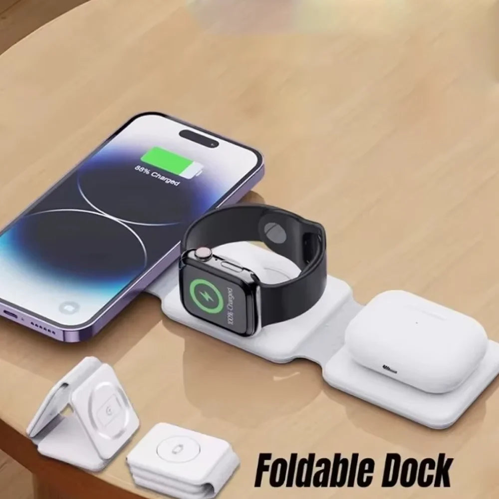 Foldable 3 In 1 Fast Charging Pad Desktop Wireless Charger For iPhone 17 16 15 14 13 Pro Max iWatch 10 9 8 7 6 AirPods Pro 2