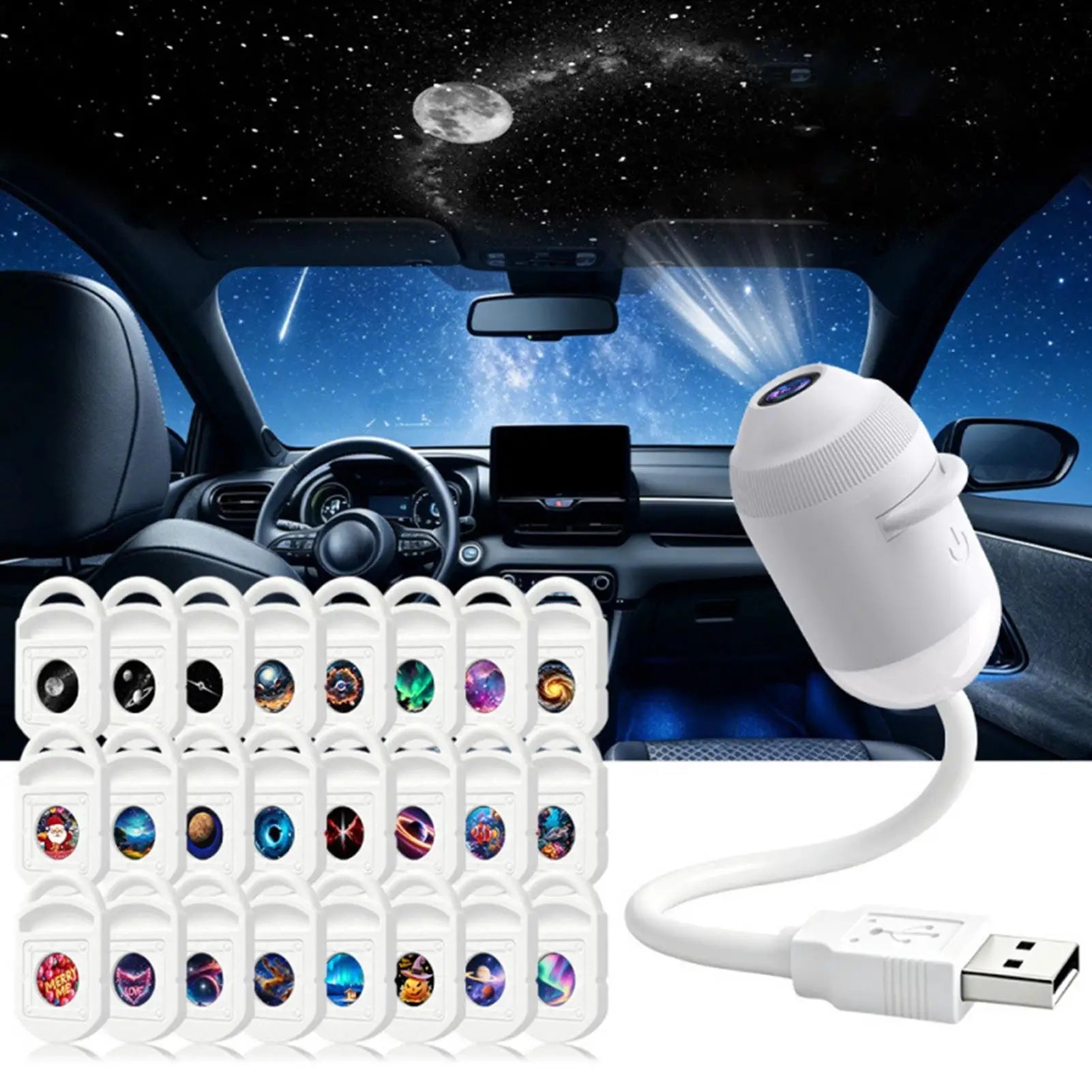 Galaxy Projector Night Light Adjustable Brightness USB Light 360 Degree Rotating Galaxy Lamp Projector with 24 Film Slides
