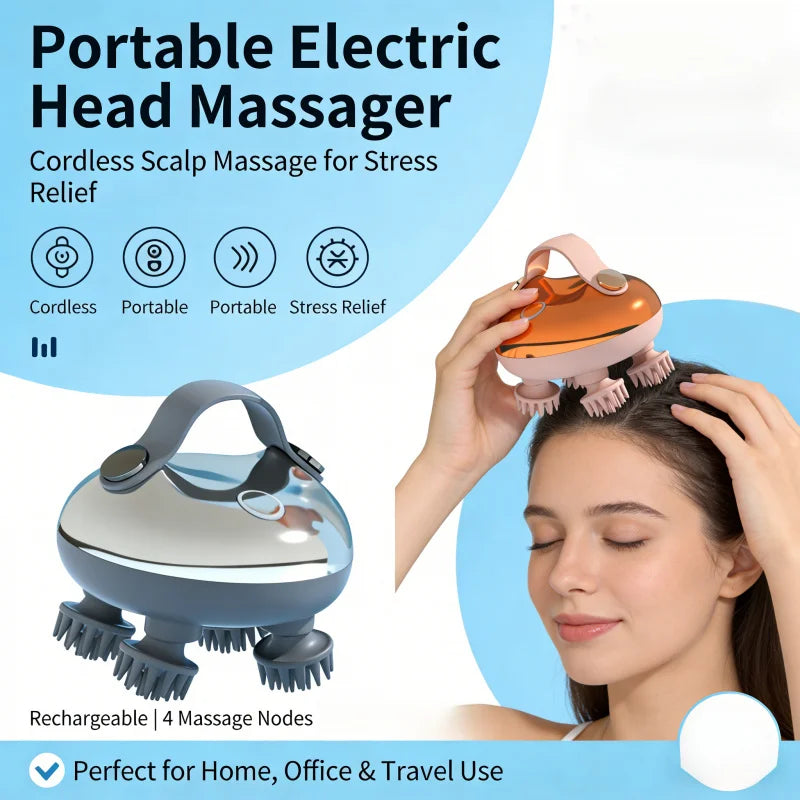 Portable Electric Scalp Massager, Rechargeable Head Massager for Stress Relief, Handheld Compact Design