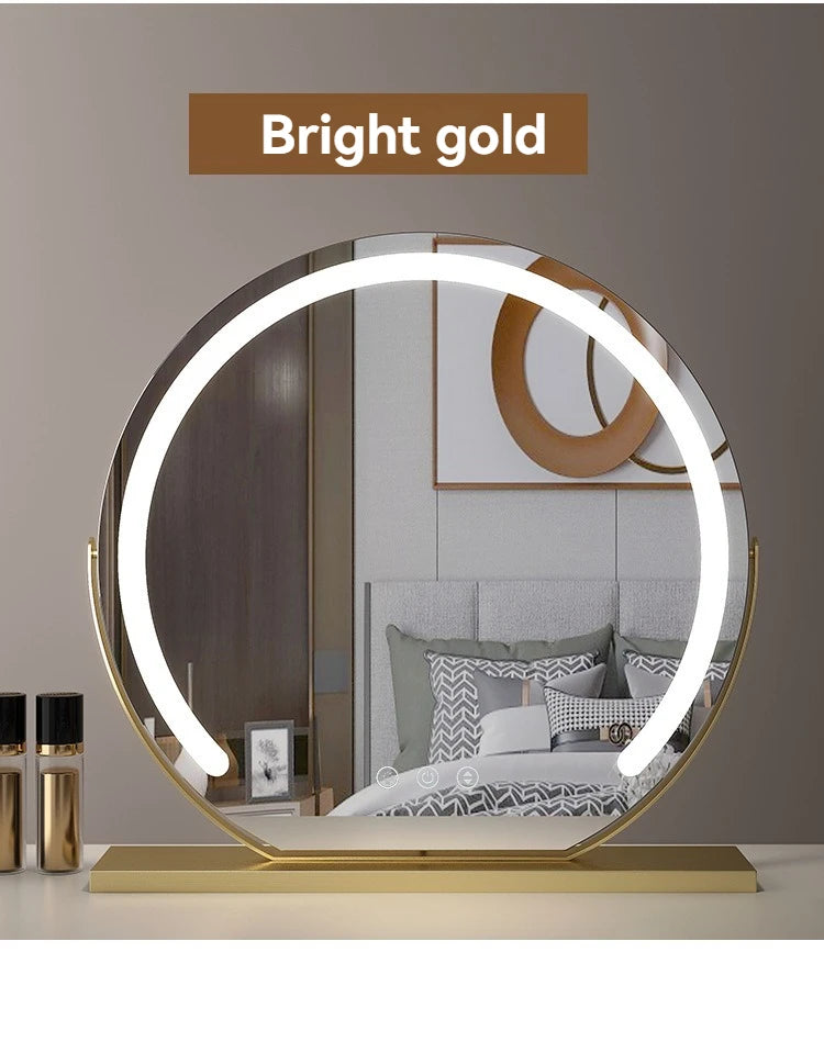LED Half-Circular Lighted Makeup Mirror with Rotatable Touch Control, Smart Desktop Vanity Light
