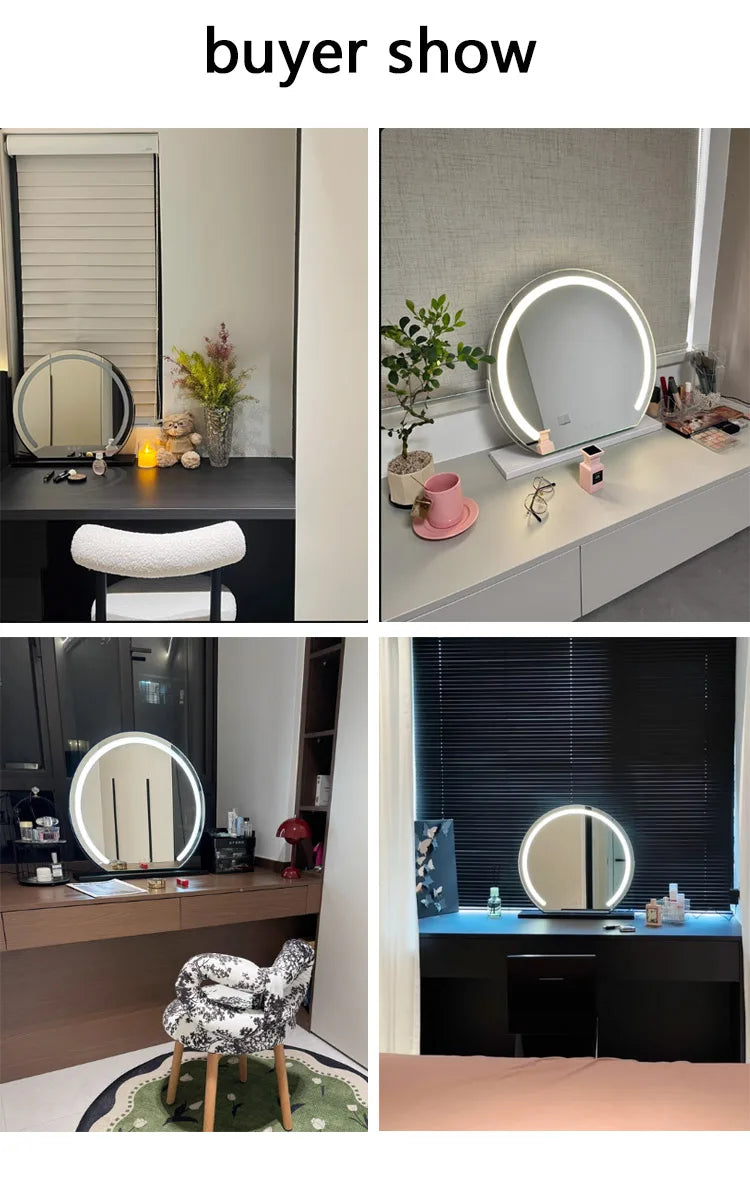 LED Half-Circular Lighted Makeup Mirror with Rotatable Touch Control, Smart Desktop Vanity Light