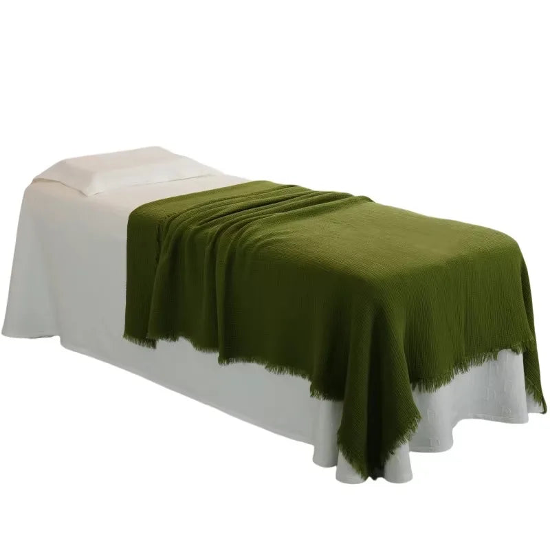 Blanket 200x150cm Bed - Breathable and Soft, Waffle Weave Blanket for Summer Spring, Olive Green,