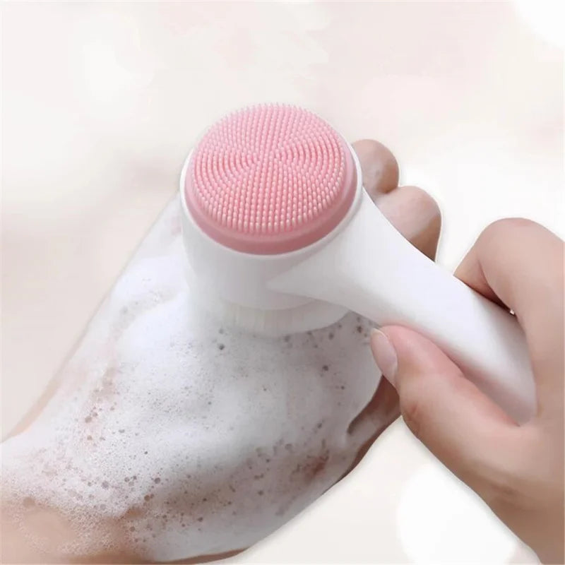 Facial Cleansing Brush Manual Massage Facial Brush Soft Bristles Exfoliator Double Sided Face Wash Brush 3D Double Silicone