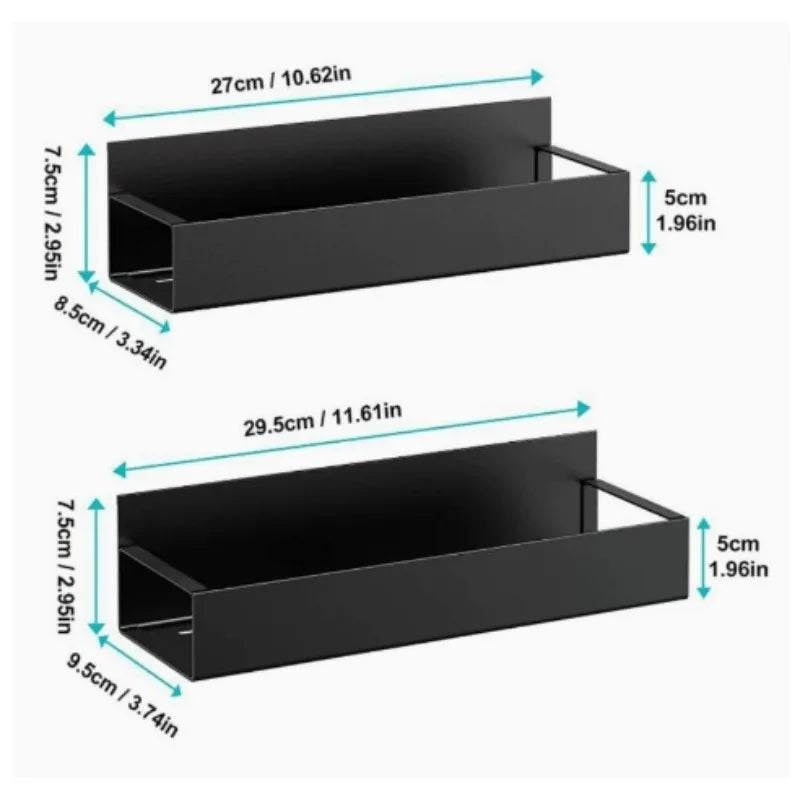 2 Pack Black Magnetic Spice Rack for Refrigerator No Drill Kitchen Fridge Shelf Organizer for Spice Food Black Jar Holder
