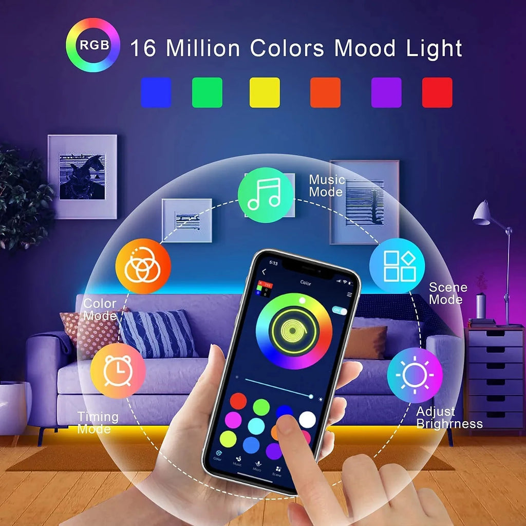 DC24V Smart LED Strip Light Kit Bluetooth APP Controlled RGB Color Changing Lights 5-40M Flexible LED Tape with Power Supply