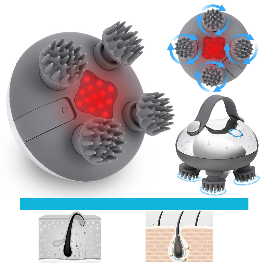 Electric Scalp Massager with 8 Silicone Massage Heads Scalp Kneading Vibrating Device IPX7 Waterproof for Body Relaxation