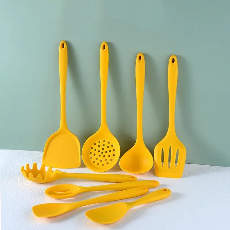 Silicone Kitchen Utensils Set For Cooking Baking Yellow Non Stick Spatula Set Heat Resistant Kitchen Utensils Cooking Tool