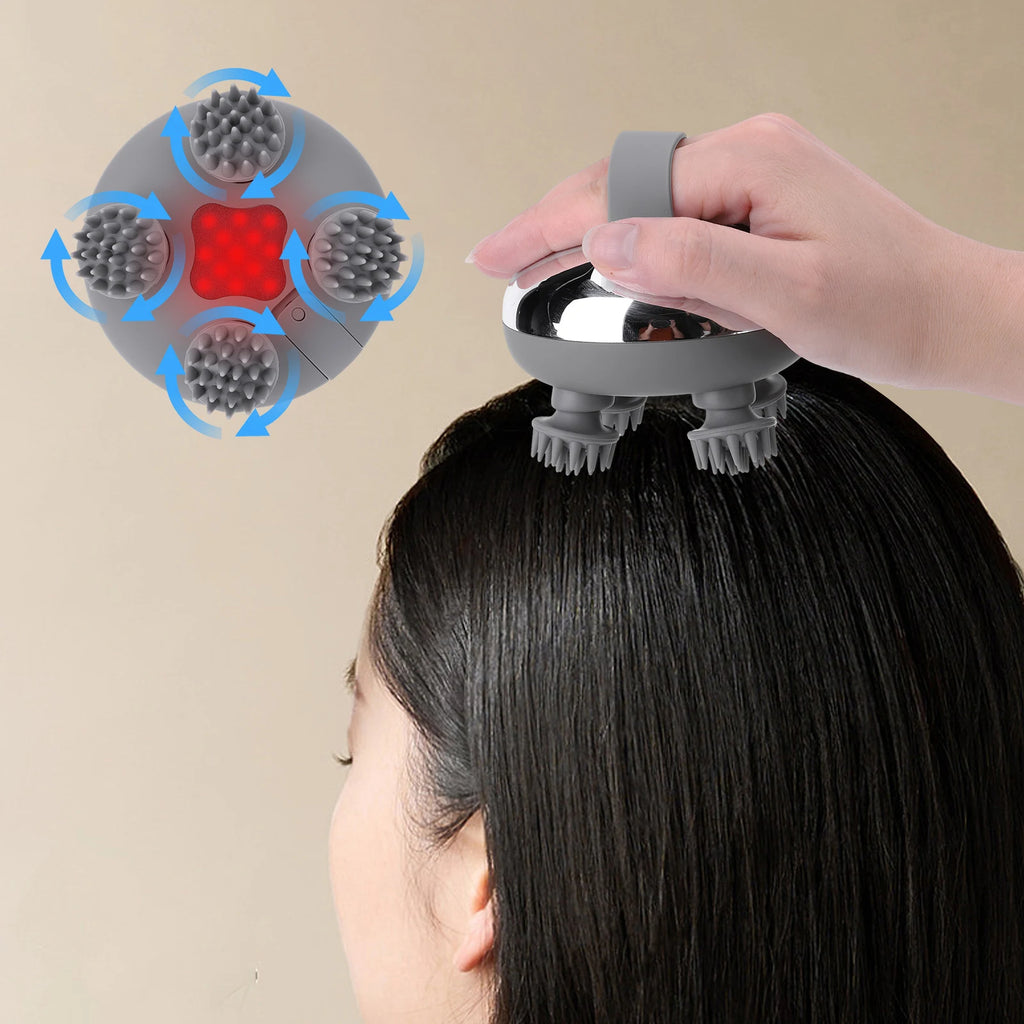 Electric Scalp Massager with 8 Silicone Massage Heads Scalp Kneading Vibrating Device IPX7 Waterproof for Body Relaxation