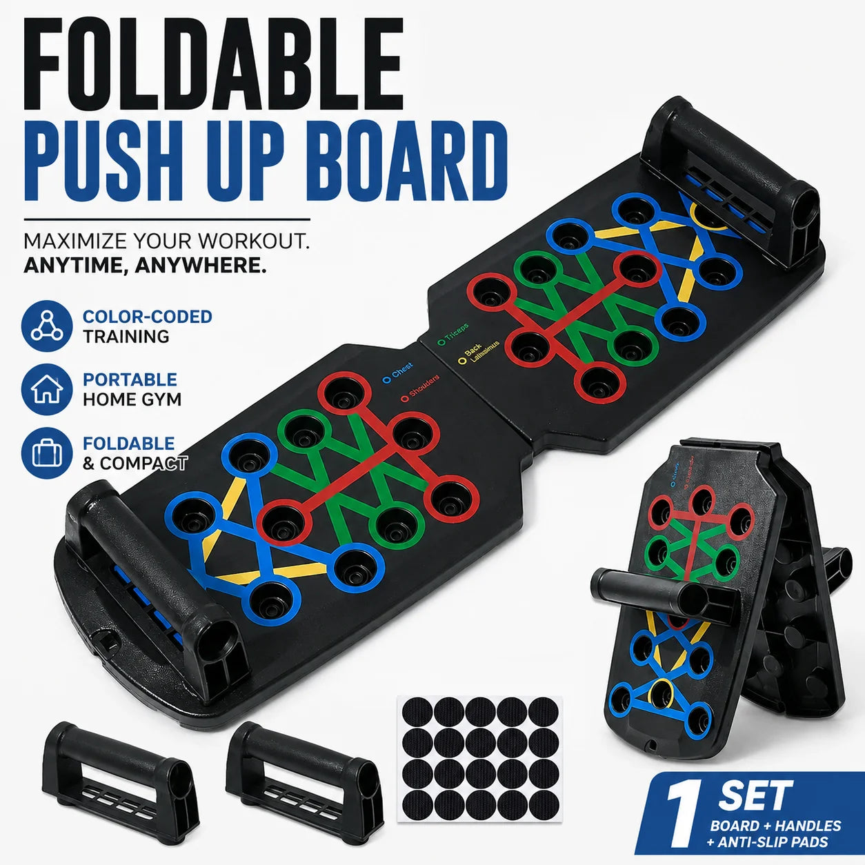 Foldable Push Up Board, Multi-Function Home Fitness Training System with Non-Slip Handles for Chest, Shoulders, Back and Triceps