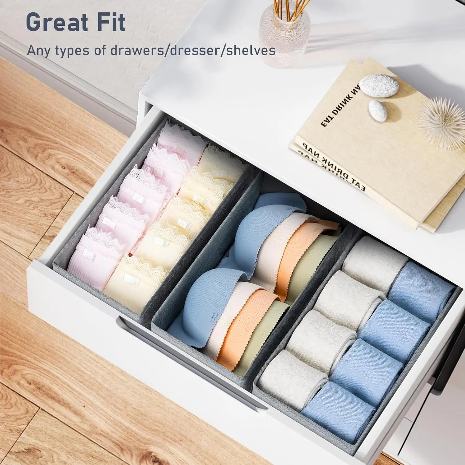 Drawer Organizer Clothes - Small Dresser Organizer Underwear Drawer Organizer for Baby Clothes, Socks, Underwear, Bra, Belt, Tie