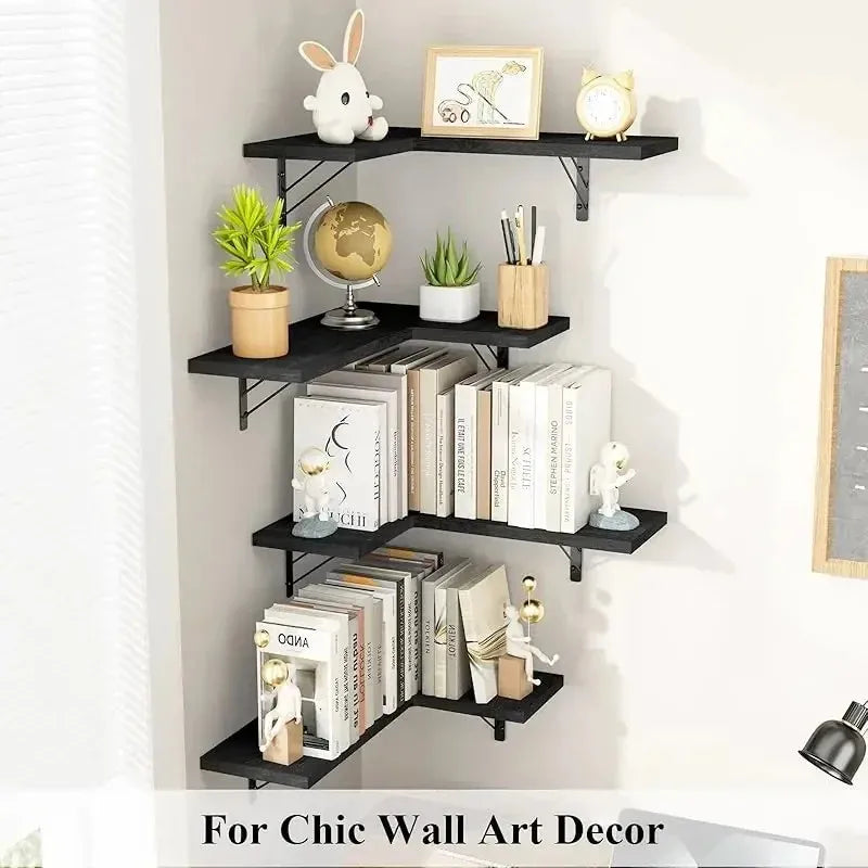 Modern Wood Floating Shelves Wall Mounted Space Saving Corner Design For Home Decoration Top Quality Delicate Style