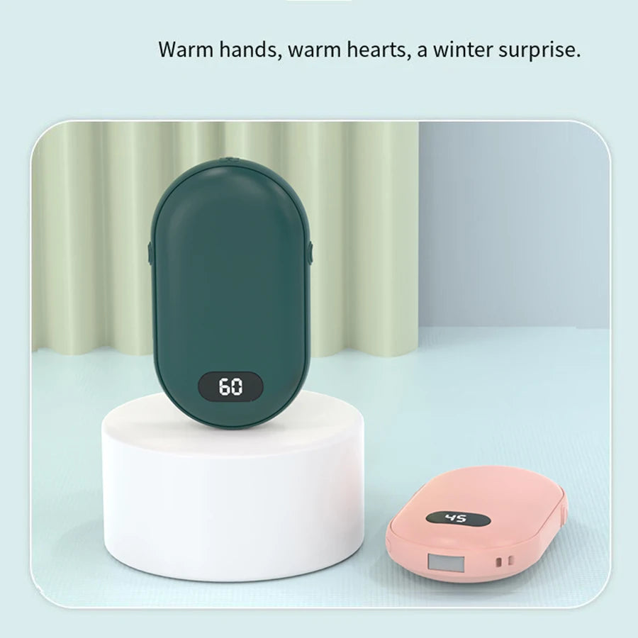 Hand warmer with double-sided heating and two temperature settings, this portable hand warmer can be charged